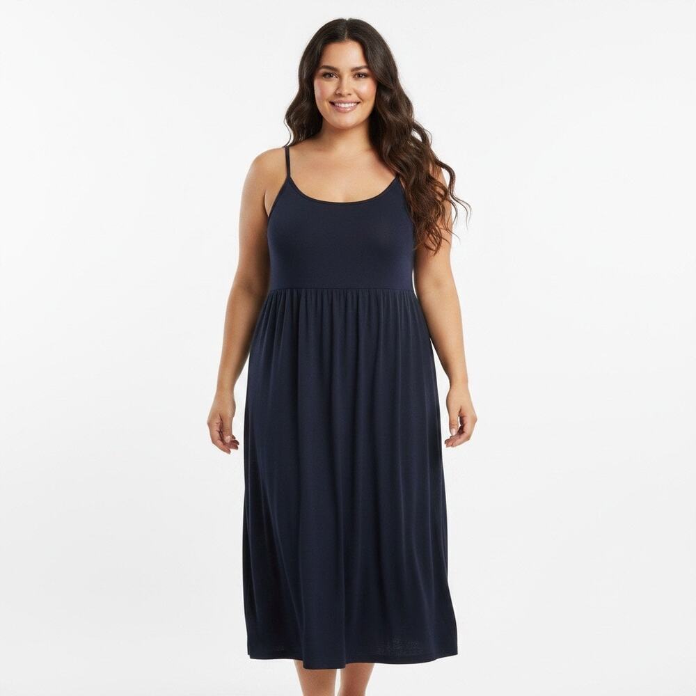 Old Navy 2X Navy Blue Midi Swing Cami Dress Flowy Comfort Flowy Quiet Luxury